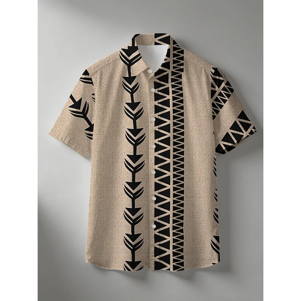 Multi Style Ethnic Geometric Arrow Aloha Hawaiian Shirt Men Summer Soft Breathable Casual Beach Travel Short Sleeve Top