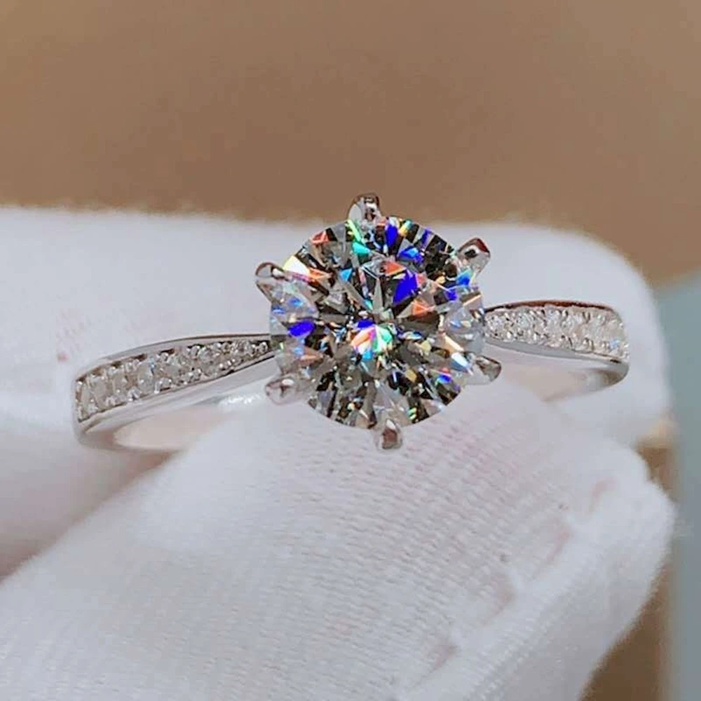 6.5 mm Zircon Copper Plated Platinum 1 Carat Women Ring Adjustable Overlap Opening Six-Claw Finger Jewelry Gift Drop Shipping