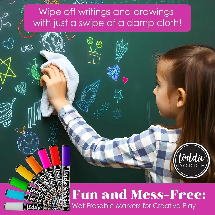 Liquid Chalk Markers 8Pack with 6mm Reversible Chisel and Bullet Tips for Blackboard or Chalkboard Use Vibrant Erasable Neon Wr