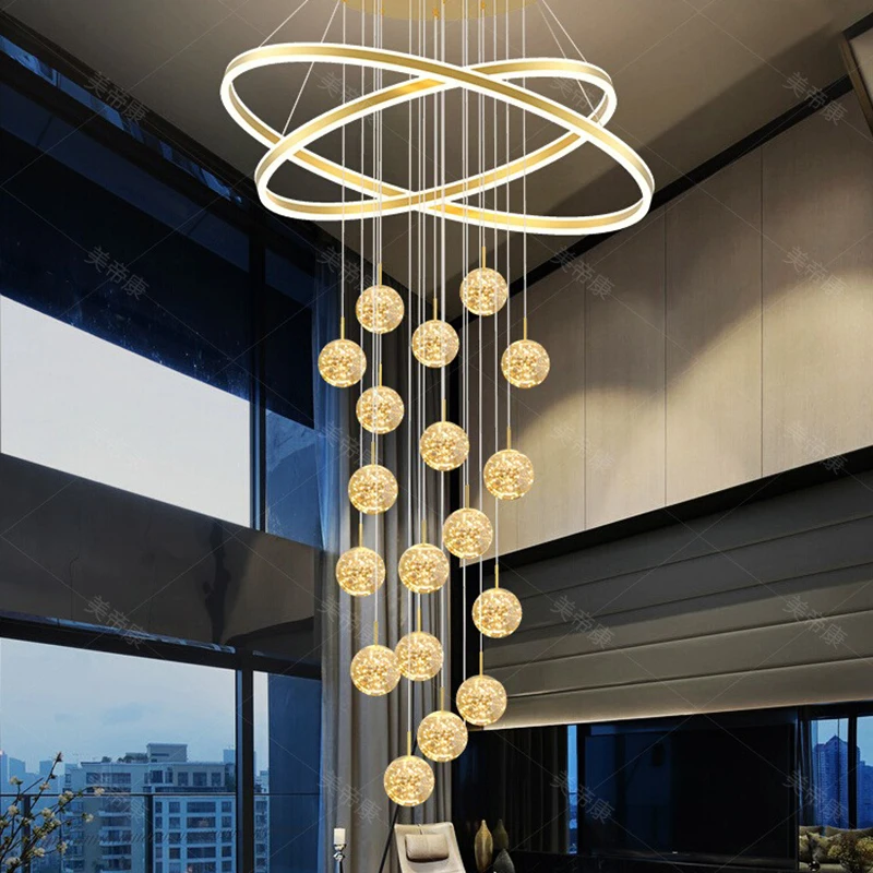 

PostmodernPolka dot crystal balls glowing LED Chandeliers lustre Height Adjustable Ceiling dimmable for Large Hotel Villa Hall