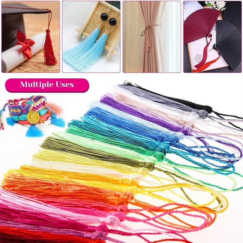 100 ชิ้นพู่บุ๊คมาร์คพู่ Silky Handmade Soft Craft Mini Tassels พร้อมห่วงสําหรับเครื่องประดับ DIY ทําอุปกรณ์
