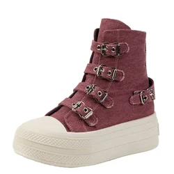 8CM Wedge Heels Sneakers Canvas Shoes Women's 2024 Spring And utumn New Fashion All Casual Thick Ventilate Soled Board Shoes
