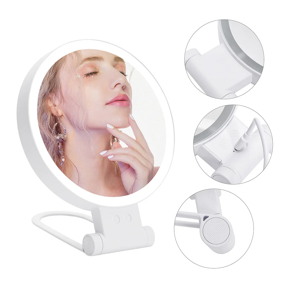 Portable Rechargeable Makeup Mirror with Lighting 1X/10X Magnifying Mirror Foldable Double-Sided Desktop LED Makeup Mirror view 6