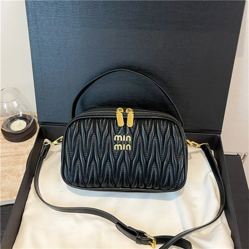 

Новая женская плиссированная сумка-боулинг, сумка-бостон через плечо, сумка-кроссбоди для фотоаппарата, модный ретро-стиль, универсальная для повседневных поездок