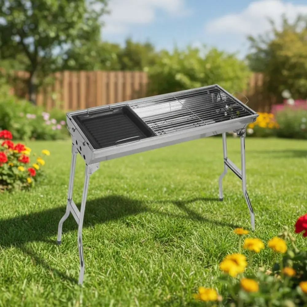 Non-stick Outdoor BBQ Grill Pan Striped Groove Rectangular Grilling Plate Iron with Handle Grilled Fish Platter Grilled Sausage