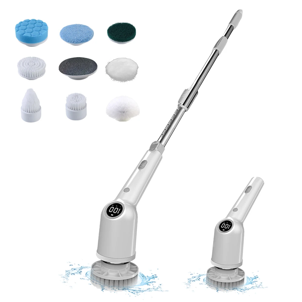 

Cordless Electric Spin Scrubber 360 Degrees 3 Speeds Power Cleaning Brush Scrubber with 8 Brush Heads Adjustable Extension Arm