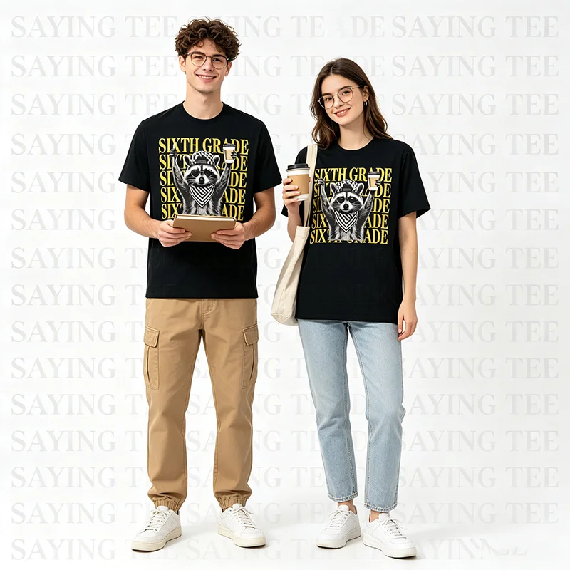 Lustiges T-Shirt für Lehrer der vierten und sechsten Klasse mit wildem Waschbären zum Schulanfang, Y2k-Schulkleidung, niedliche Kleidung für Schüler und Lehrer zum ersten Schultag – Detail 6
