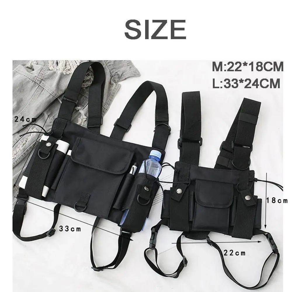 Functional Chest Bag Fashion Hip Hop Vest Streetwear Bag Waist Pack Women Black Chest Rig Bag