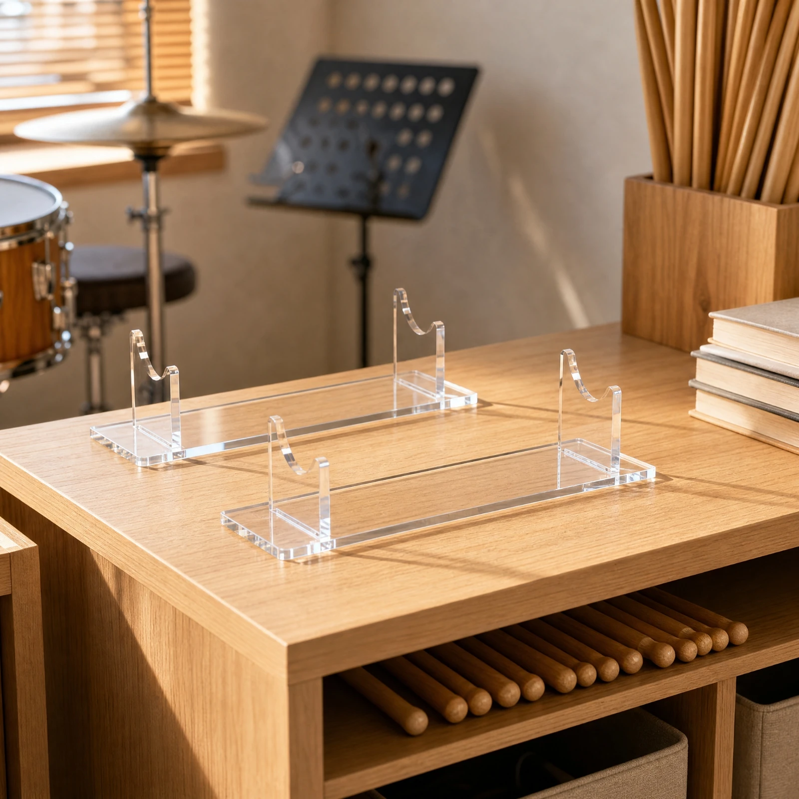 2 Pieces Acrylic Drumstick Display Rack Space-Saving Drumstick Display Rack with Anti-Slip Pads Lightweight Slim
