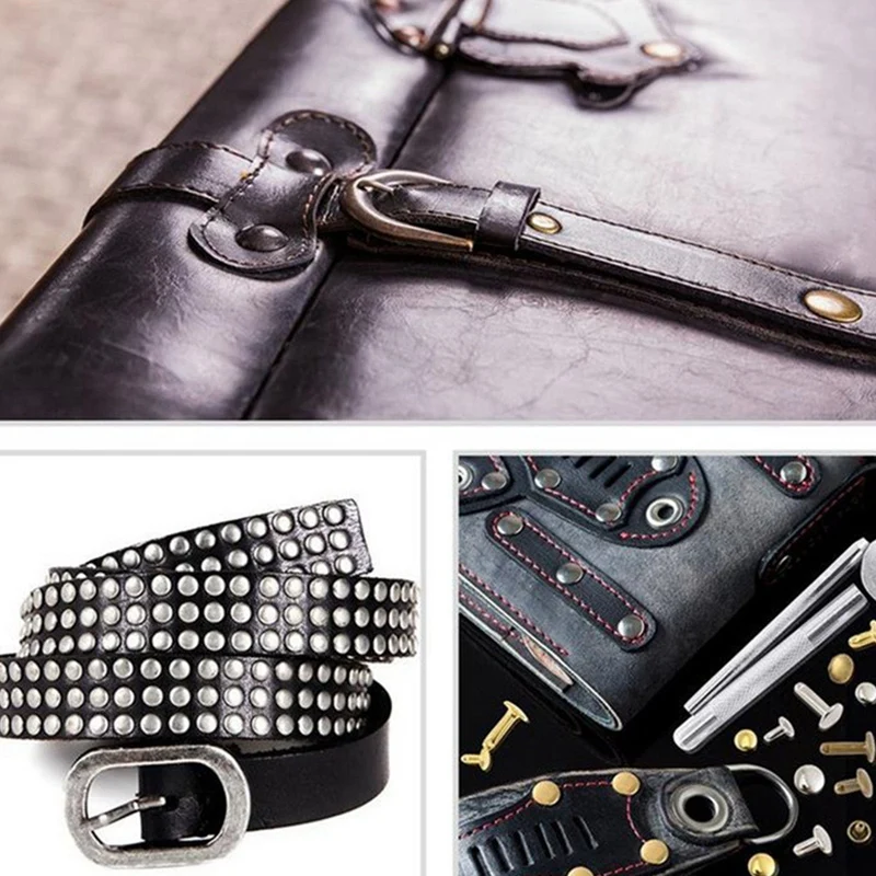 360ชุด Double Cap Rivet หนัง Studs กับ Punching Plier สำหรับหนังหัตถกรรมซ่อมแซมตกแต่ง,3ขนาดและ4สี