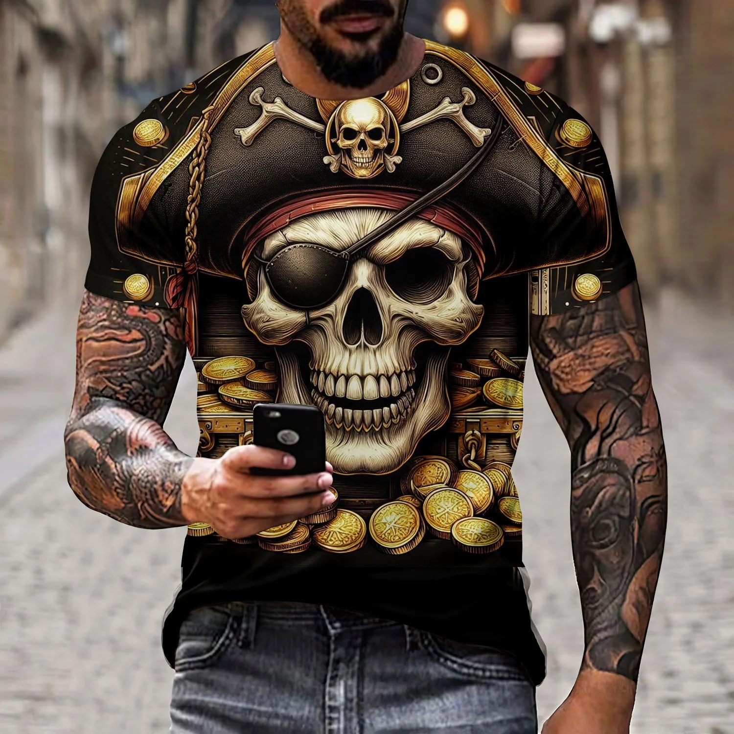 

3D Printed One Piece Skull New European and American Best-selling Adult Men's and Children's Short-sleeved T-shirt
