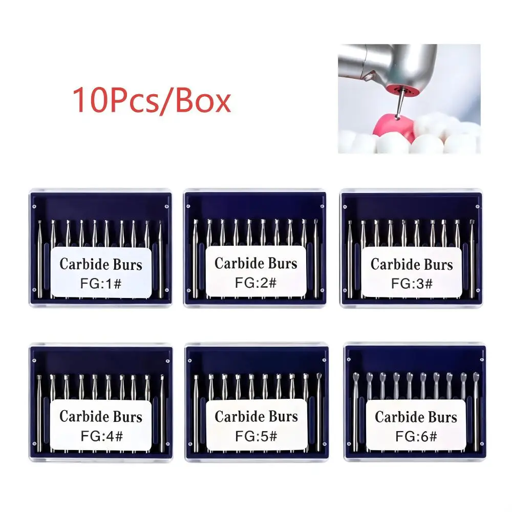 Dental Tungsten Carbide FG Burs 10Pcs/Box 1.6mm Round Head FG1‑FG6 High Speed Handpiece Drilling Cutting Dentistry Instrument