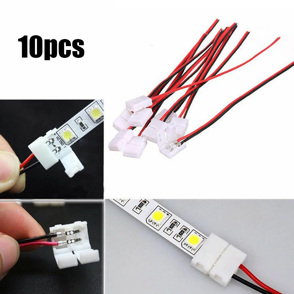 10X konektor Strip LED 10MM sambungan elektrik 2-pin klip daya 5050 5630 tunggal 2 kawat adaptor papan PCB