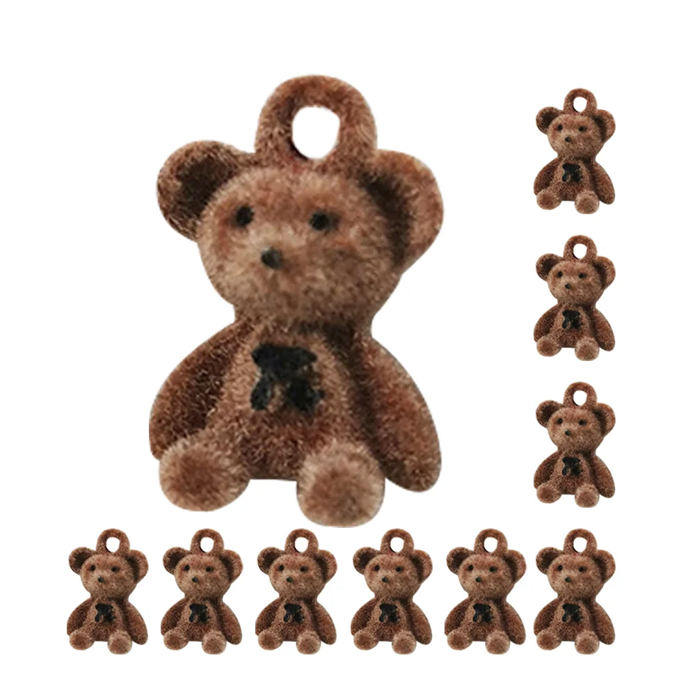 10 ชิ้น Flocked Bear จี้สร้อยคอ DIY จี้เครื่องประดับสามมิติทํา Charm