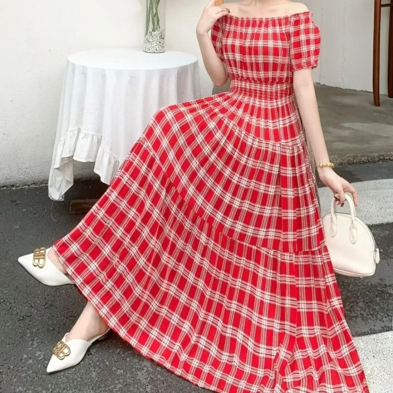 

Large Swing Cotton Silk Dress High-waisted Printed for Women New Summer Artificial Cotton Long Dress Bohemian Floral Print Dress