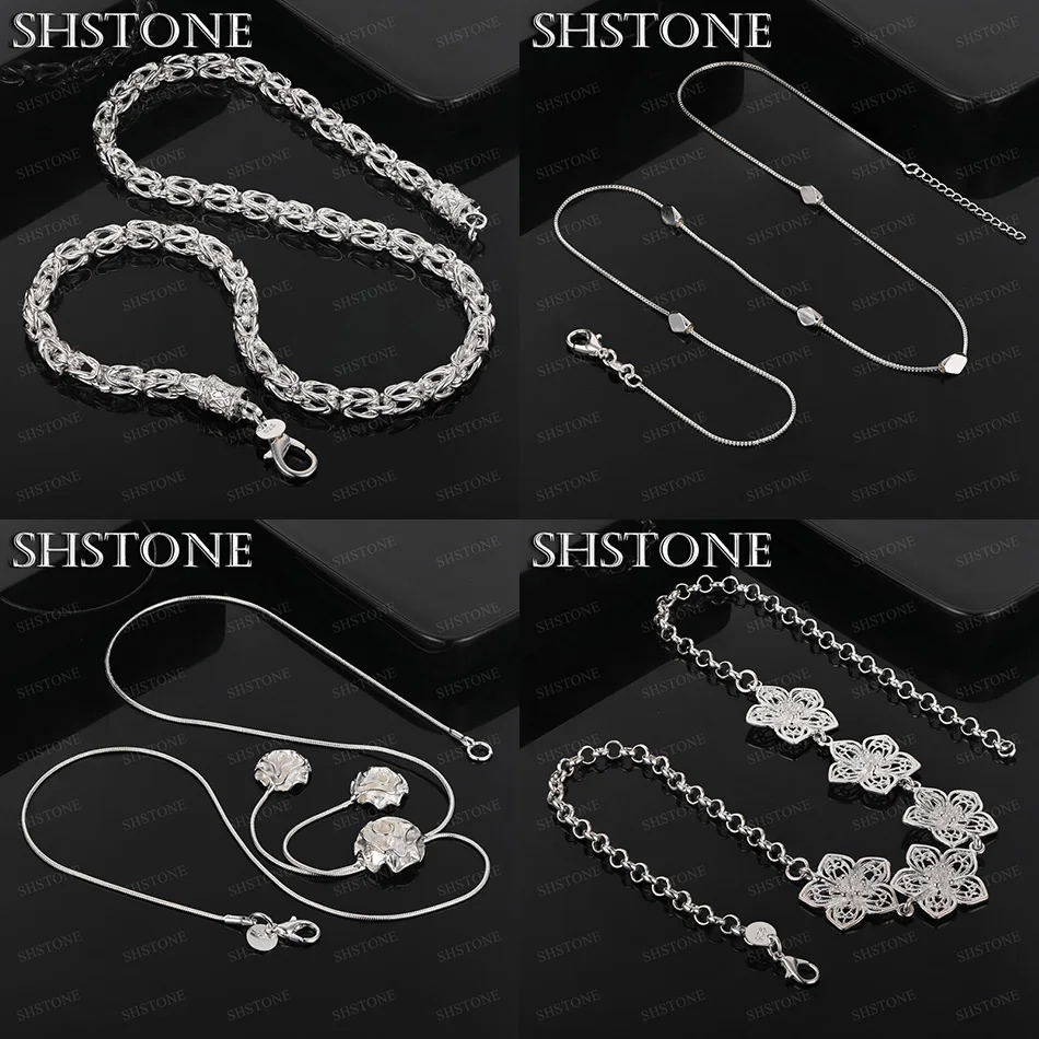 

925 Sterling Silver Flower Geometric Pattern Dragon Bone Chain Necklace Men Charm Fashion Jewelry Wedding Party Gift Accessories