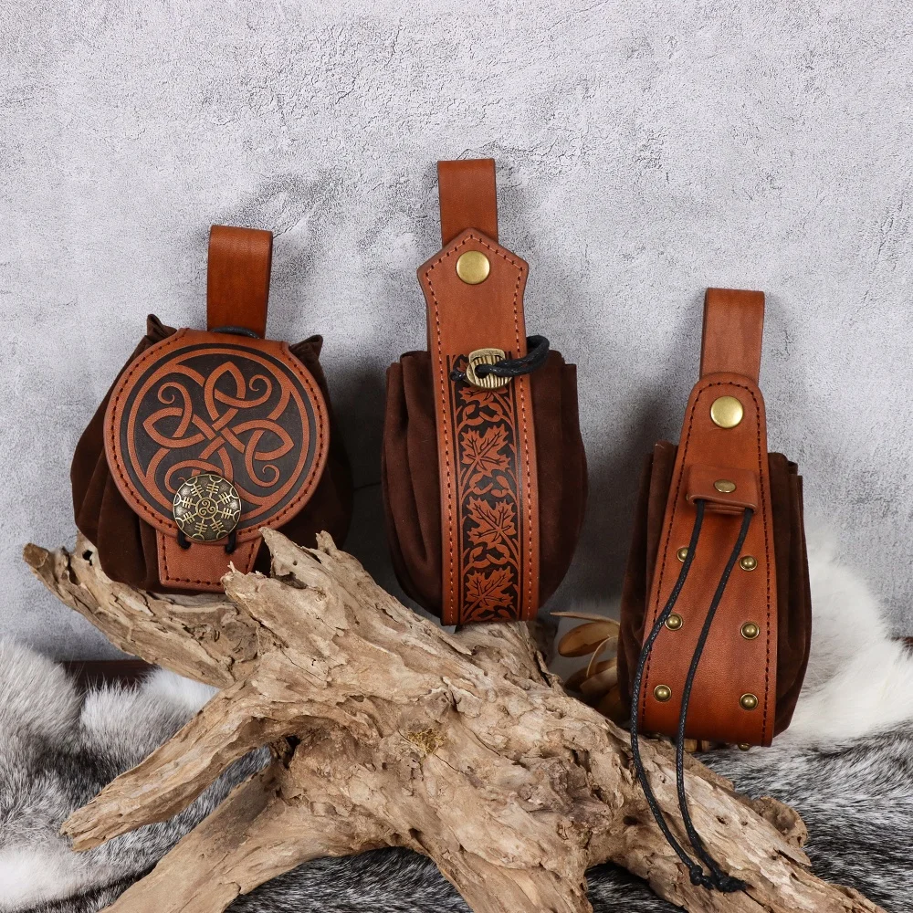 حقيبة خصر من جلد البولي يوريثان باللون البني في العصور الوسطى مع تصميم طباعة ريترو فايكنغ نايت لركوب الدراجات في الهواء الطلق #2