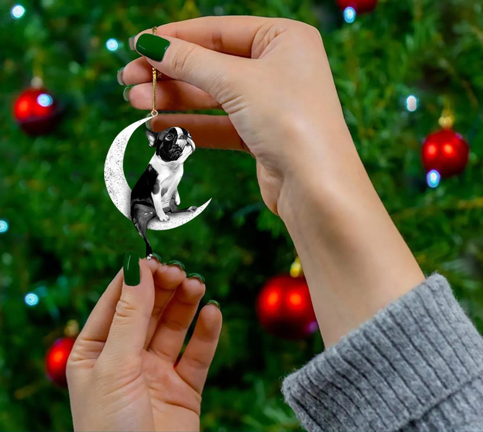 Animal Sitting On The Moon Sitting Creative Christmas The Pendant Decoration Christmas Ornament Balls Hanging Mistletoe Ornament