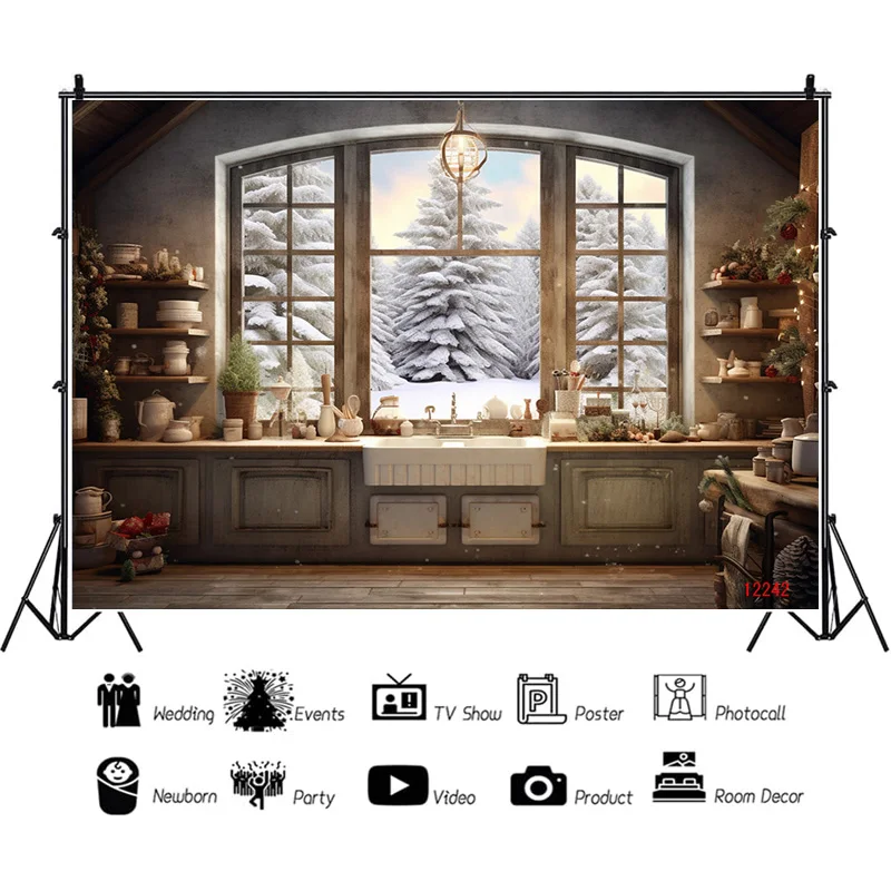 ZHISUXI Christmas Day Fireplace Photography Backdrops New Year Candy Chimneys Store Ball Window Studio Background WW-55