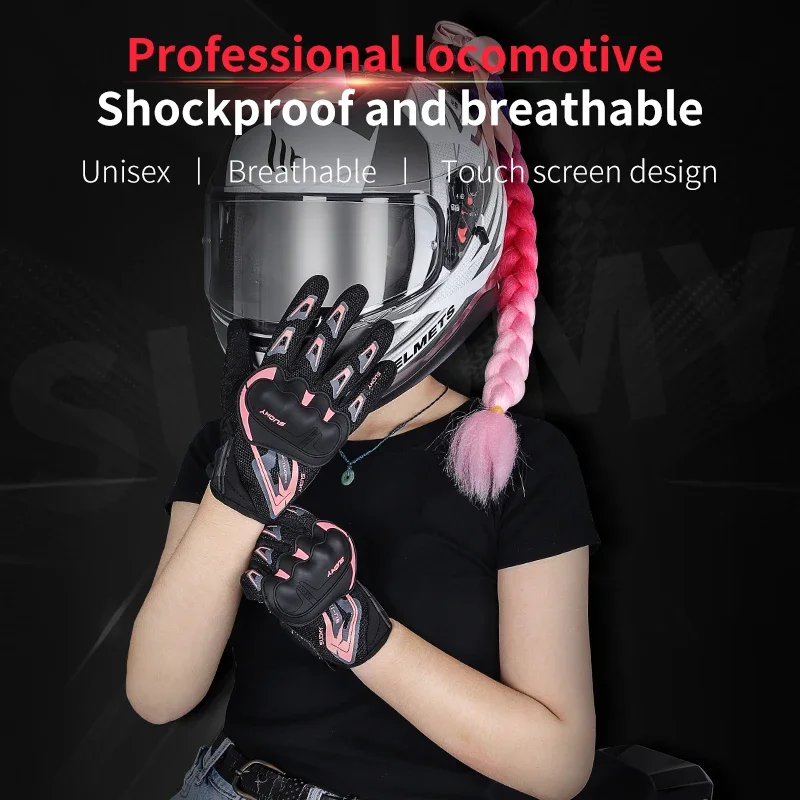 Suomy Motorcycle Breathable Summer Mesh Gloves Moto Men Women Touch Screen Full Finger Anti-Slip Fashion Racing Motorbike Glove