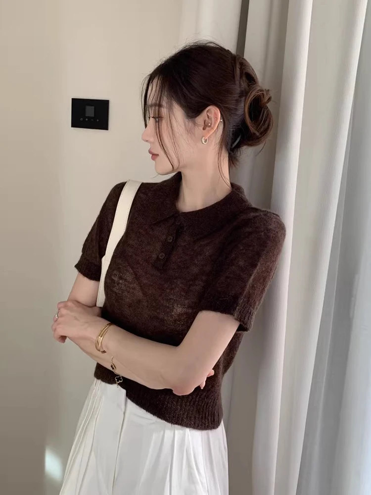 Soft  Ne ort Sve Knitted Sweater Women's Spring Summer New Sle Retro Versatile Slimming Base Layer Top