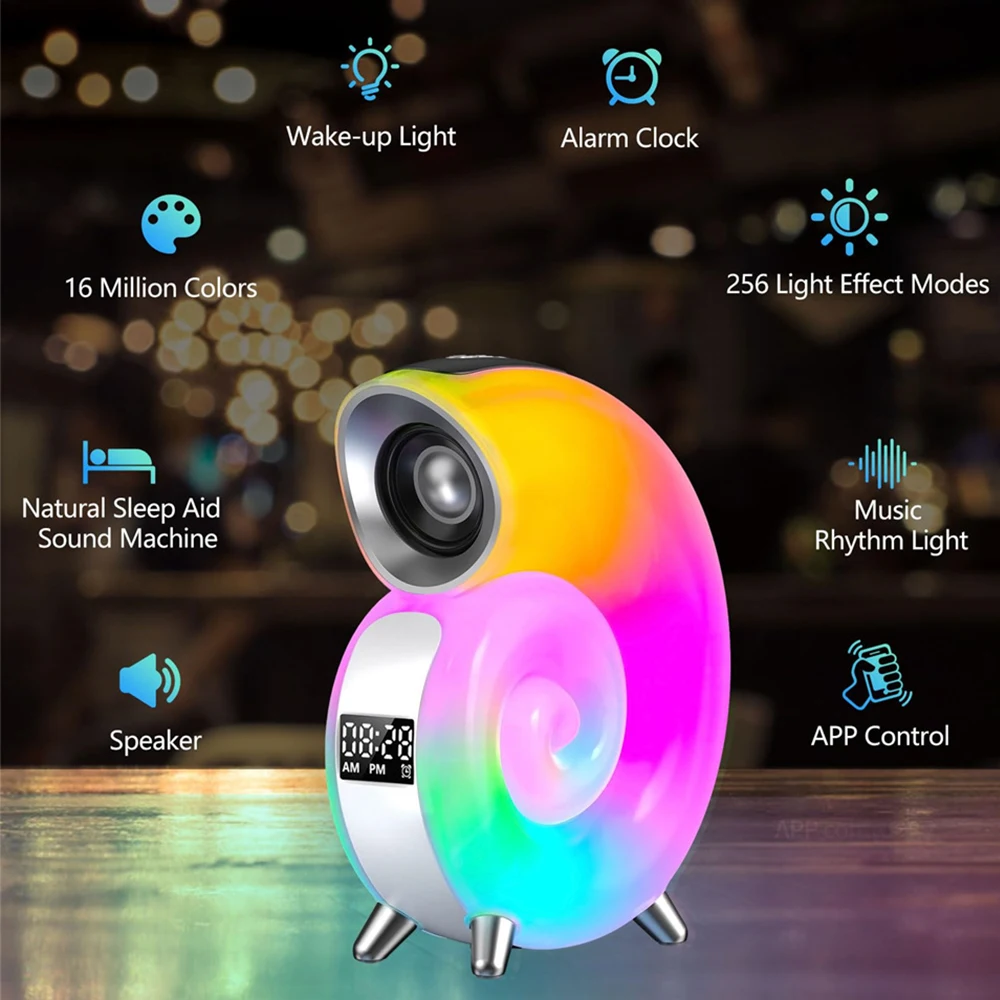 Multifunctional Bedroom Bedside Lamp Ambient Night Light Desktop Alarm Clock Bluetooth Speaker 15W Wireless Phone Fast Charging