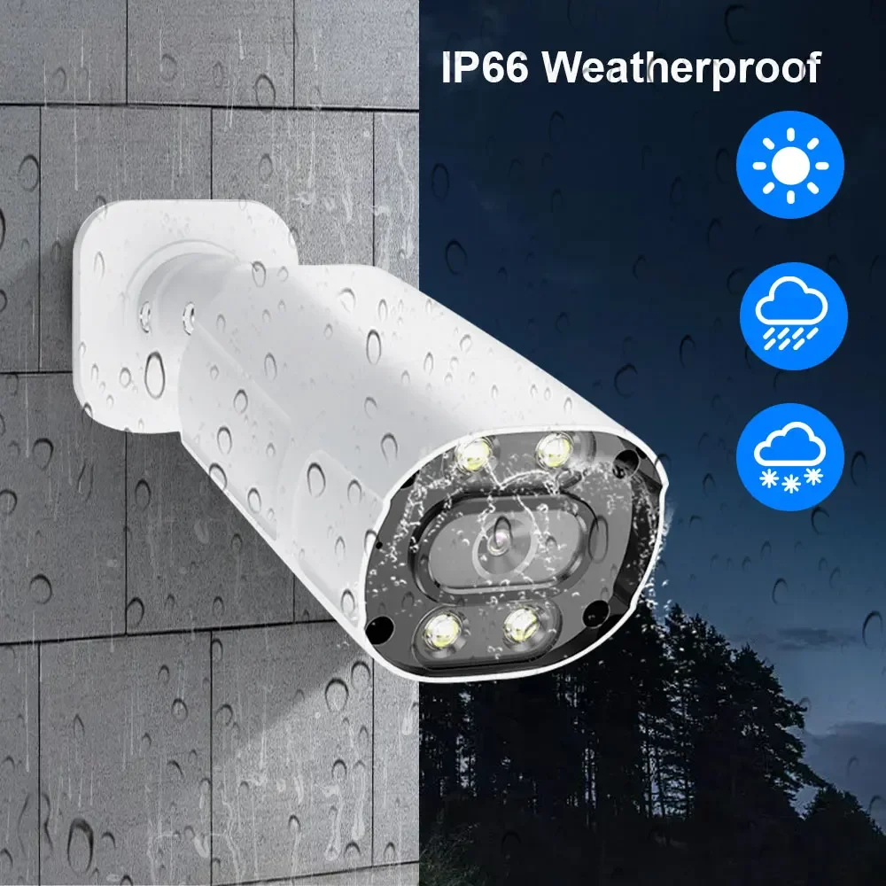 Câmera de segurança IP POE com visão noturna, bala CCTV, vigilância por vídeo, ao ar livre, colorida, áudio bidirecional, 4K, 8MP, 5MP