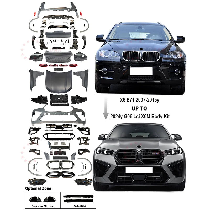 2024year G06 Lci X6M Style Bodykit without Rear View Mirrors and Side Skirts For Bmw X6 E71 Body Kit 2007-2015year