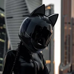 HNJ Summer Electric Motorcycle Cat Ear Helmet Grey Bow Men and Women Cute Motorcycle Full Helmet Helmet