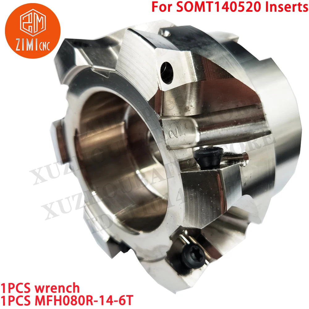 1ชิ้นMFH080R-14-6T หัวกัดปาดหน้า เครื่องมือกัด สำหรับเม็ดมีด SOMT140520 เครื่องมือซีเอ็นซี เม็ดมีดกัดคาร์ไบด์ MFH080R+ ประแจ 1 ชิ้น
