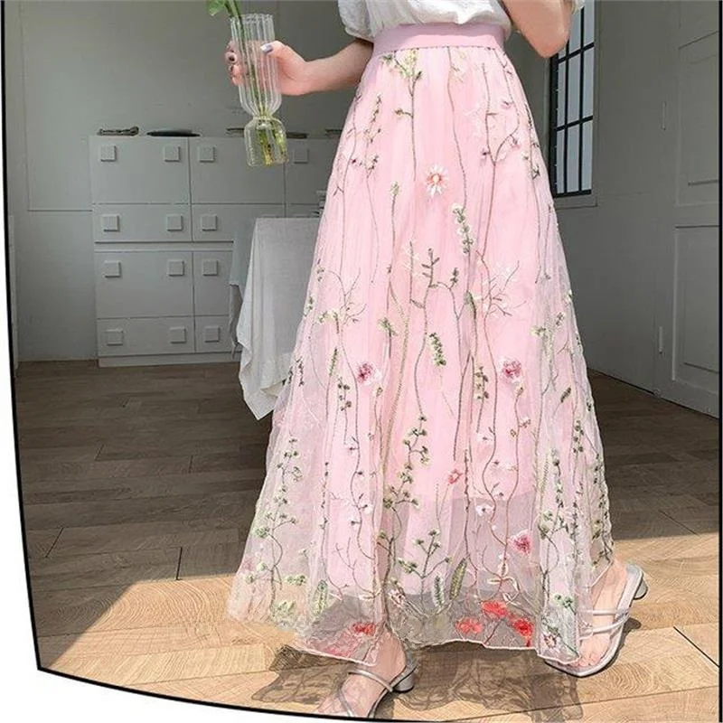 

Изысканная юбка с вышивкой розы Me f, весна-лето, новая красивая пышная юбка трапециевидной формы, юбка-миди с высокой талией, материал PU