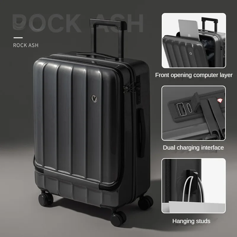 New Front Opening Rolling Luggage Travel Suitcase 18/20 Boarding Box Large Capacity Trolley Case Student Trunk Universal Wheel