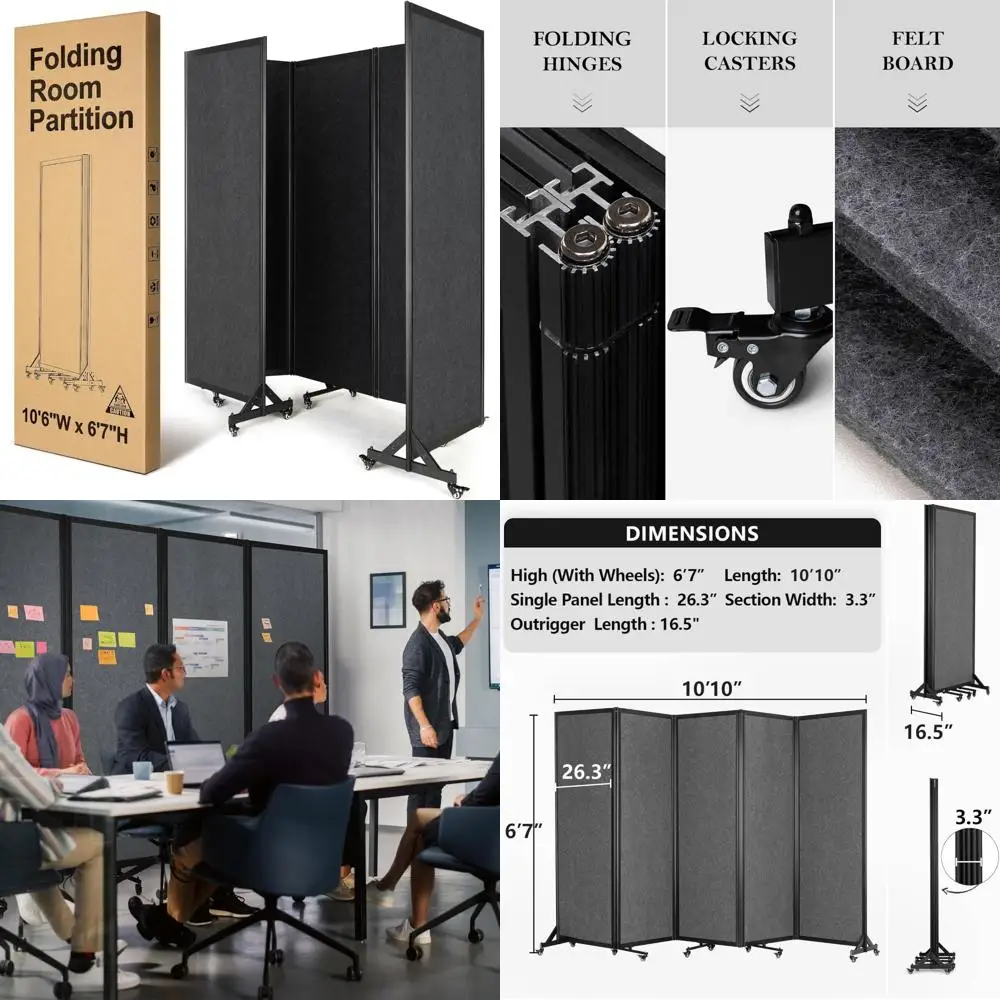 جدار تقسيم مكتب قابل للطي باللون الرمادي بعرض 10.5 أقدام × 6.7 أقدام للخصوصية