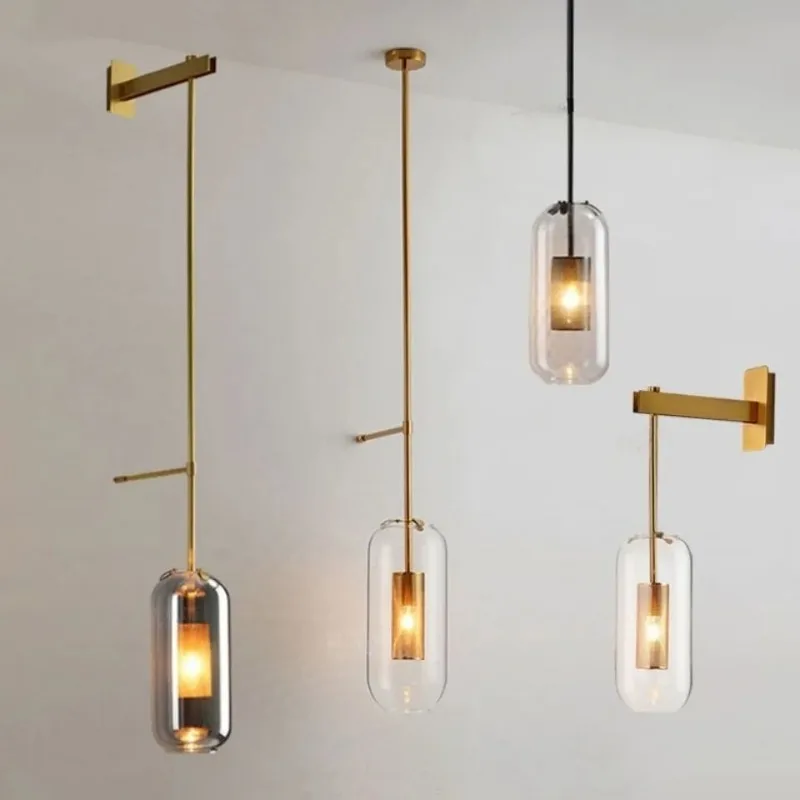 Nordic light luxury long pole glass wall lamp modern simple hotel restaurant corridor aisle bedroom bedside wall lamp