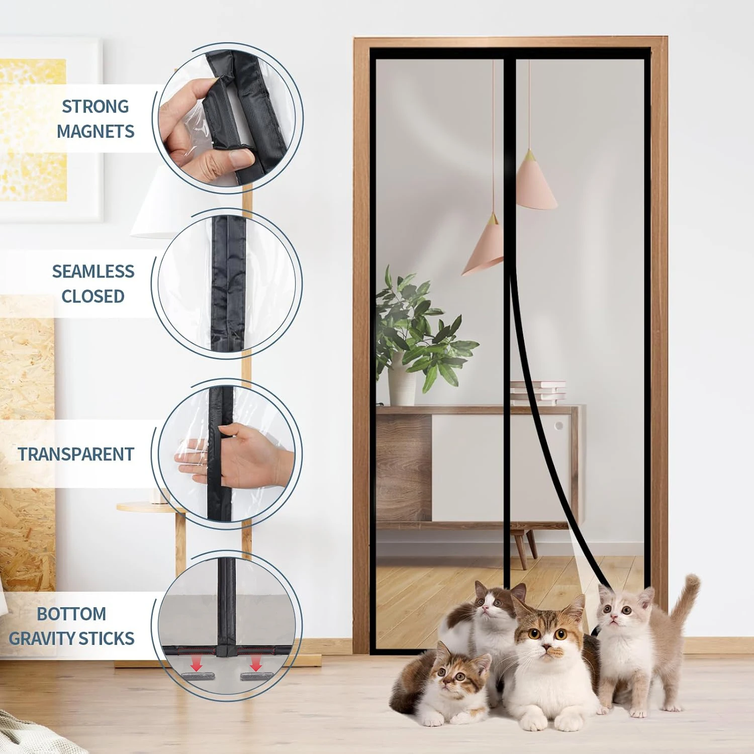 Magnetic transparent door curtain, windproof, warm, smoke proof, automatic closing, partition curtain, no drilling required
