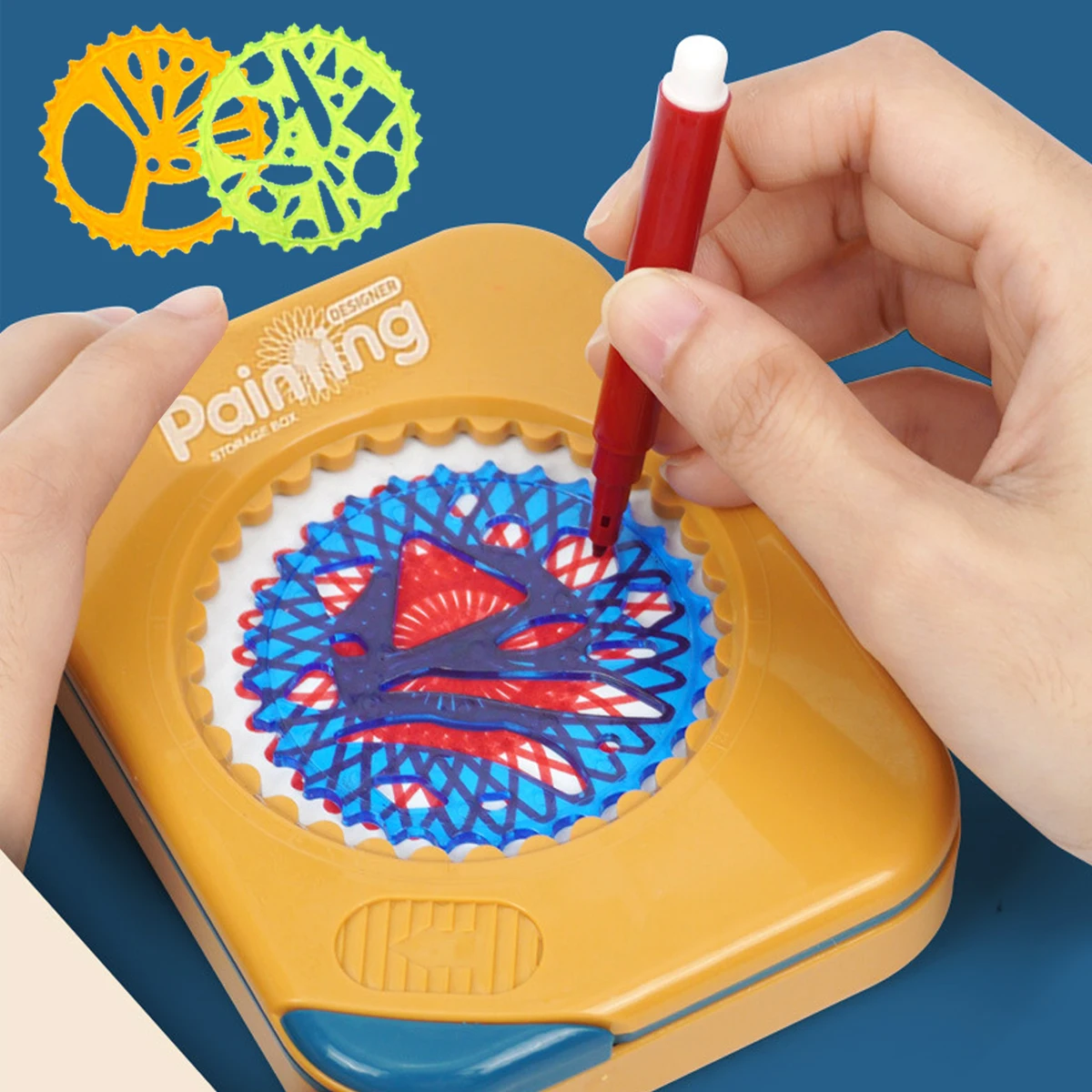 Drawing Art Spirograph Set, Fun Shapes Classic Gear Design Drawing Toys Pink and Blue For Kids 8+ Some Parts are Sent Random