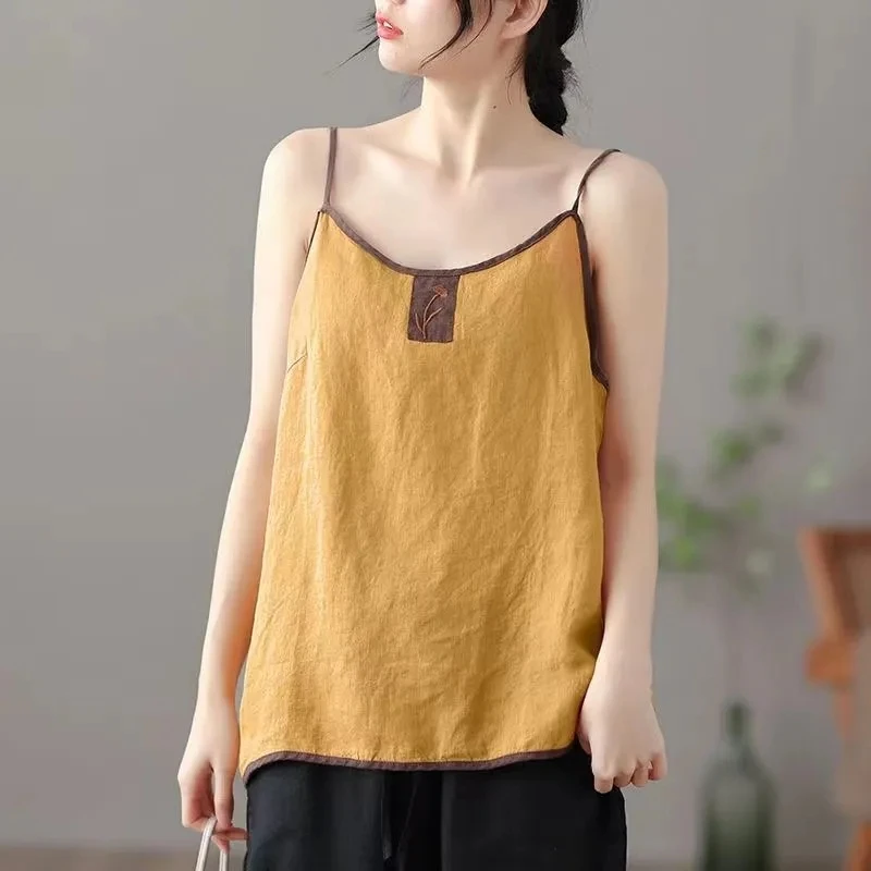 Single/Two-Piece Package 2025 Summer Cotton And Linen embroidered Waistcoat Versatile Blouse Women Wear Sleeveless Bottom Small