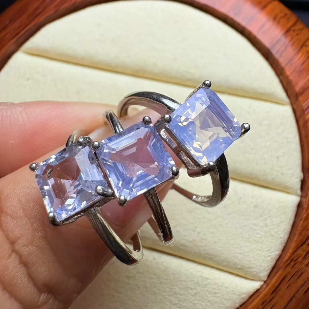 

1 Pc Fengbaowu Natural Amethyst Purple Jade Quartz Square Ring 925 Sterling Silver Reiki Healing Stone Jewelry Gift For Women