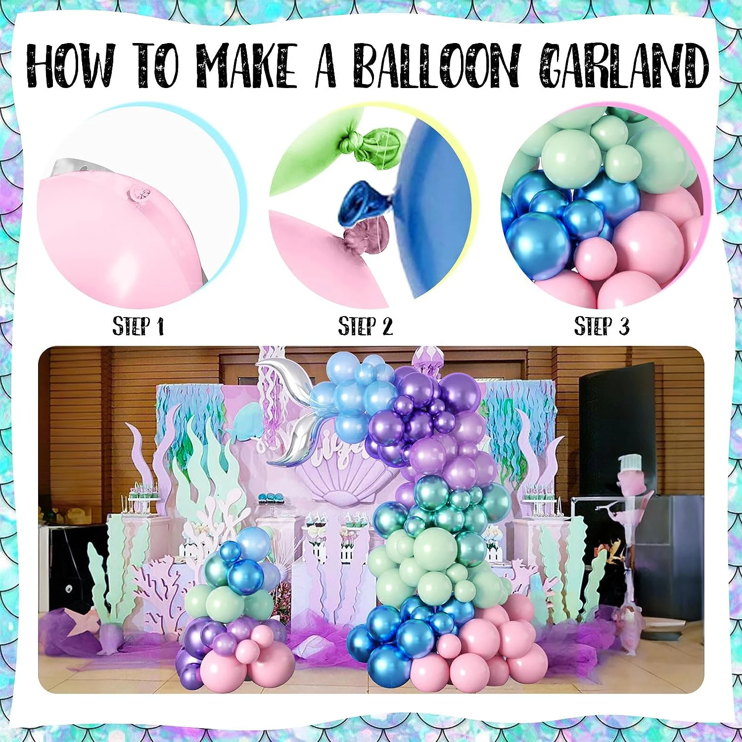 141pcs Mermaid Tail Balloon Garland Arch Kit Little Mermaid Theme Balloons for Baby Shower Mermaid Birthday Party Decorations