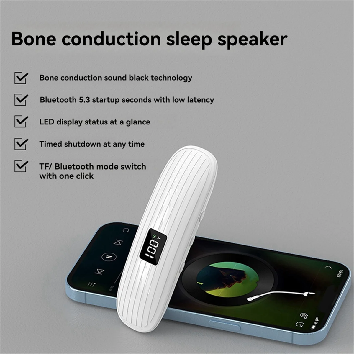 Bone Conduction Bluetooth Speaker Wireless Sleep Aid Soundbar with LED Display Support TF Card Play Timed