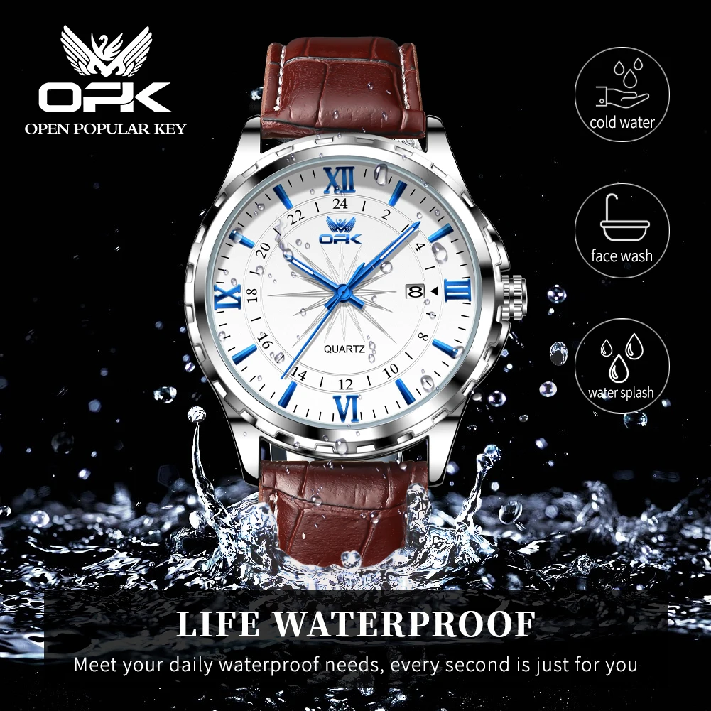 

OPK 6003 New Fashion Retro Quartz Watch For Men Waterproof Luminous Calendar Leather Man Wristwatch Luxury Original Mens Watch