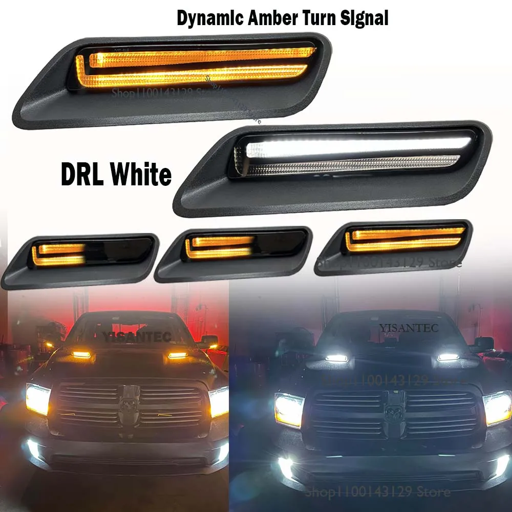 A Pair of Car LED Hood Lights Car Accessories Led Turn Signal Lamp Fit For Dodge RAM 1500 Sport 2010-2018 1500 Classic 2019-2022