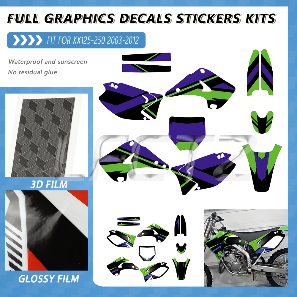 Fit for KAWASAKI KX125 KX250 KX 125 250 2003-2012 2004 2005 2006 2007 2008 2009 2010 2011 Graphics Background Decals Sticker Kit