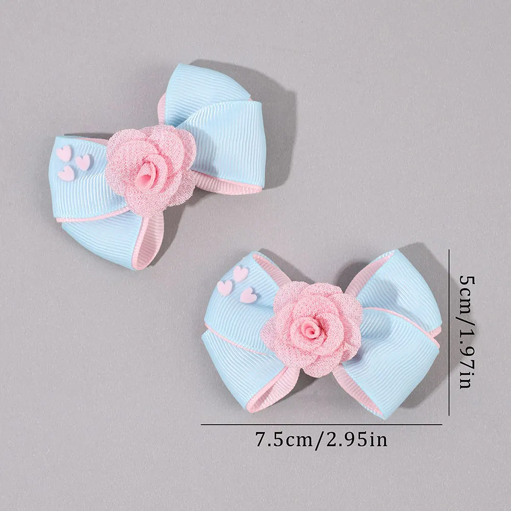 2Pcs Solid Ribbon Bow Hairpin Sweet Lace Flower Hair Clips For Girl Princess Barrettes Headwear Kids Headwear Accessories