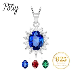 Potiy Oval 2.67ct Created Sapphire Ruby Nano Emerald Diana Pendant Necklace No Chain 925 Sterling Silver Women Party Jewelry