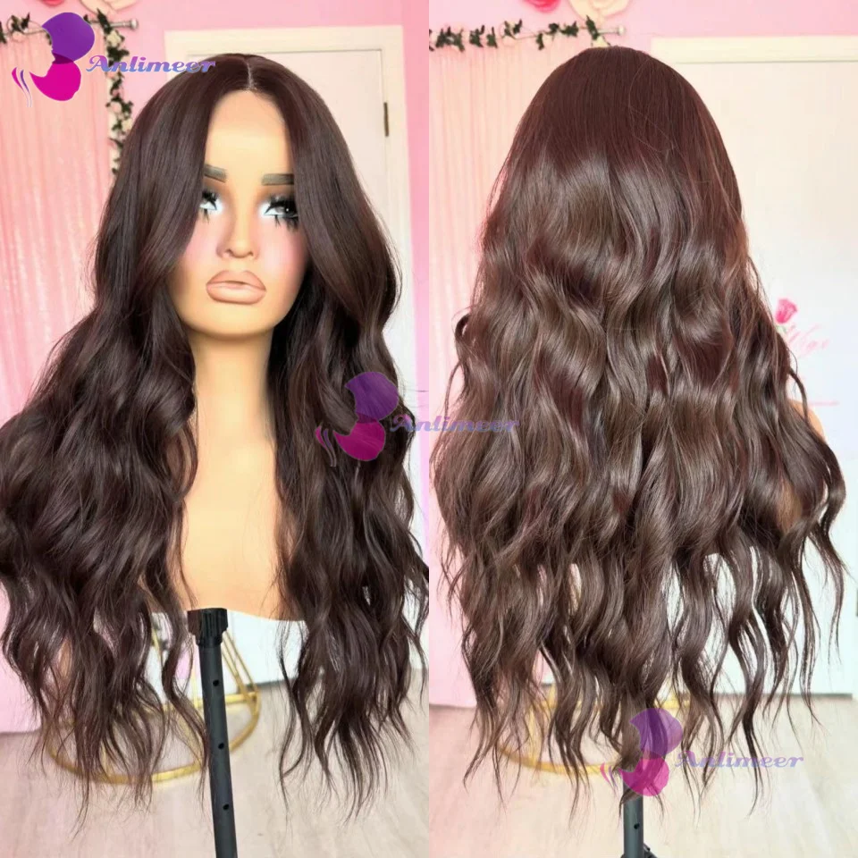 

Chocolate Brown 5x5 Silk Top Closure Human Hair Wigs #4 Dark Brown Colored Wavy 13x4 Lace Frontal Wig For Women 180% Density