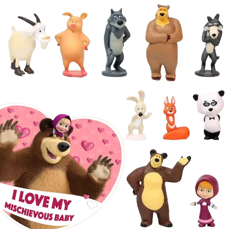 10PCS masha and the bear Action Figure Anime Model Cartoon Toys for Friends Gifts Furniture for Display Birthday Present