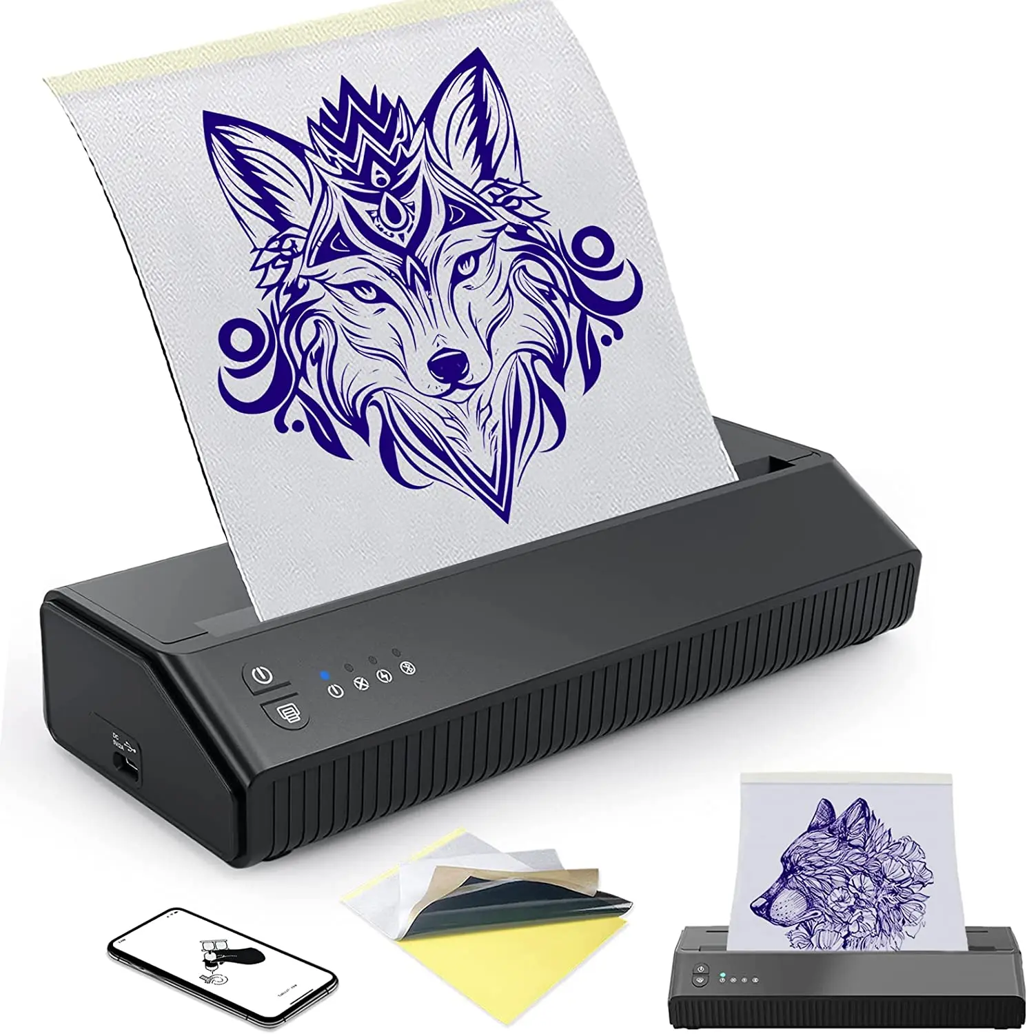MHT-Portable Tattoo Template Printer Cordless Tattoo Transfer Thermal Copier Rechargeable Printer cCompatible IOS Android Phone
