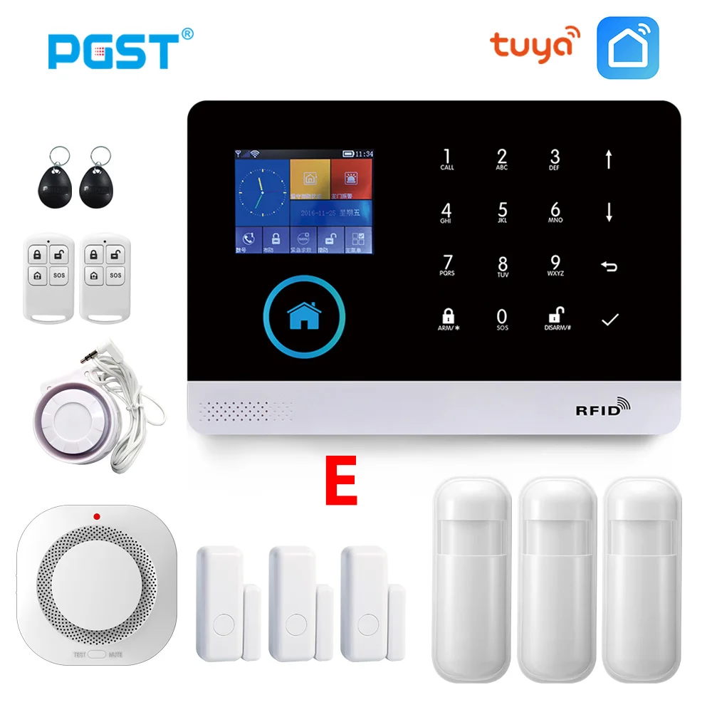 PGST PG103 TUYA WIFI GSM Wireless Home Security With Fire Smoke Detector Alarm System Remote Control Smart Life