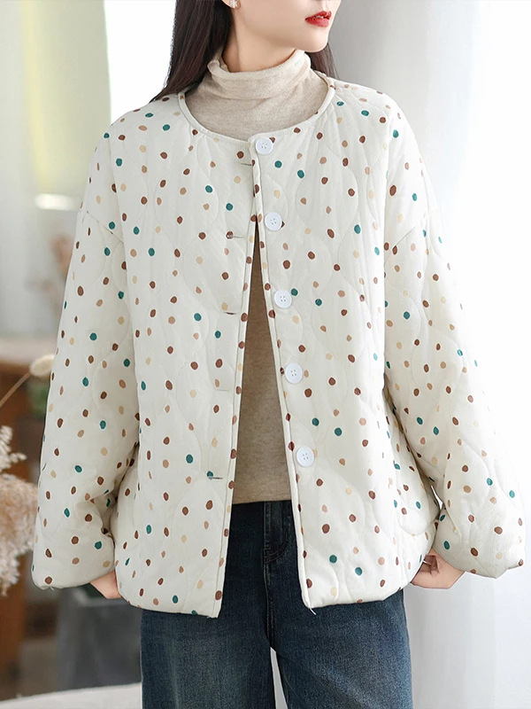 Jaet – manteau chaud en coton Ultra doux à pois pour femme, coupe ample, rétro, Long, Sve rond, fermeture à bouton unique, hiver